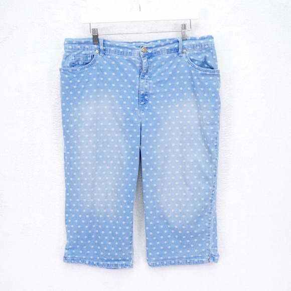 Gloria Vanderbilt Amanda Blue Denim Polka Dot Caprit Jeans -16- High Rise 36/16 - Picture 1 of 9